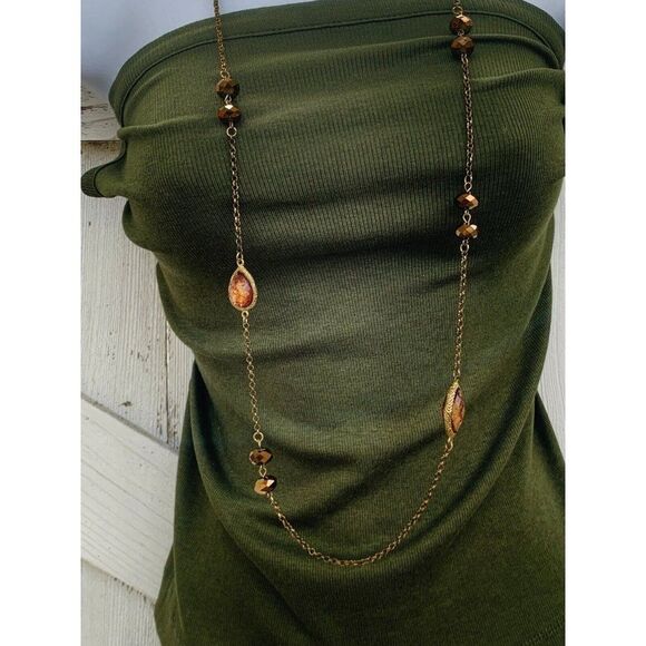 Vintage Women’s Faceted Glass Beaded Copper Long Station Chain Necklace 30” - Picture 6 of 8